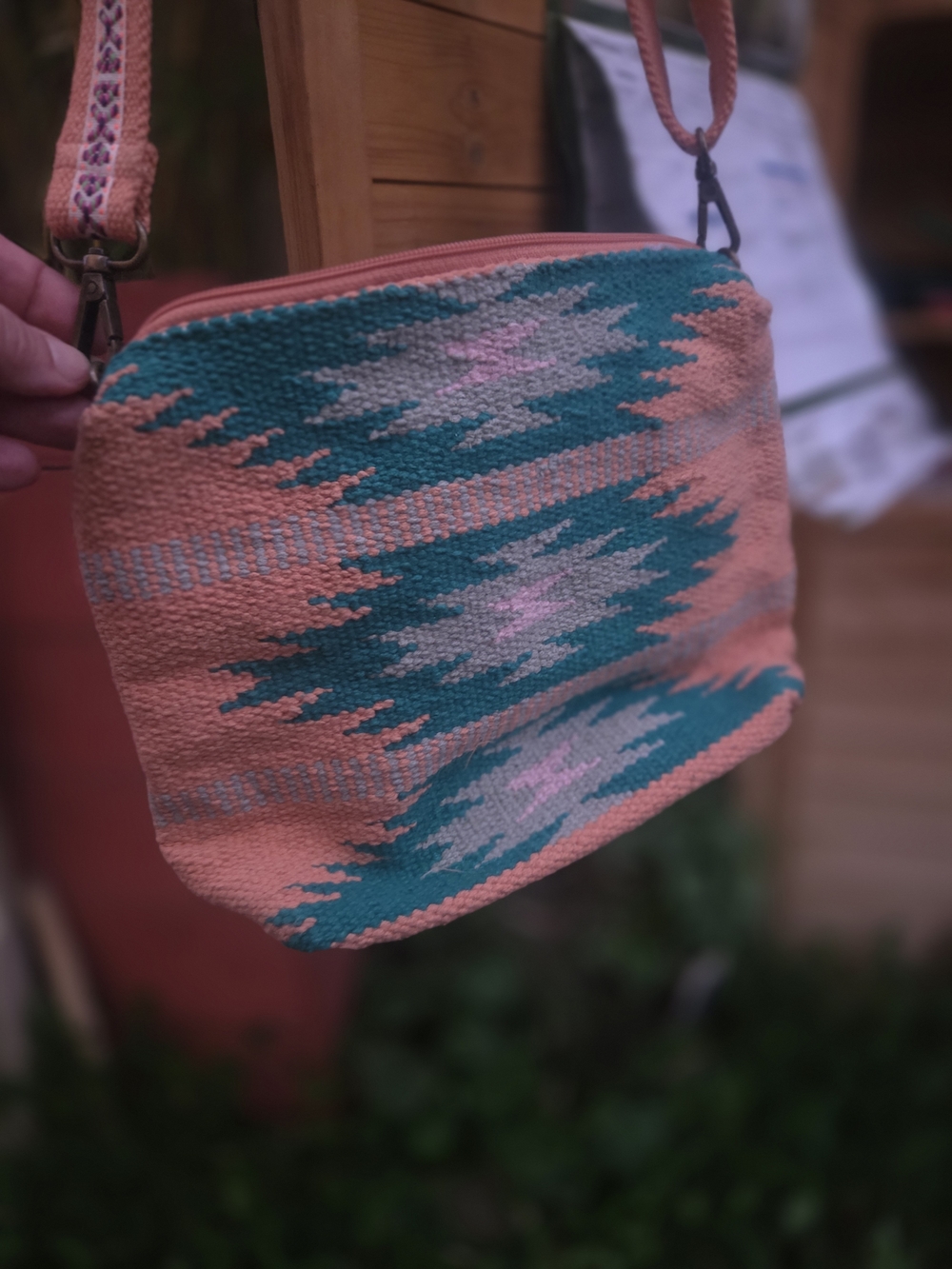 Bohemian Woven Crossbody Bag - Peach & Teal